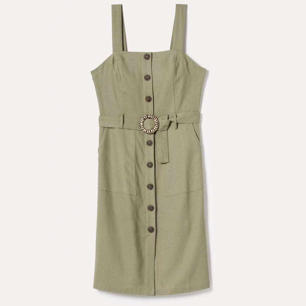 Blu Pepper Green Sleeveless Square Neck Midi Sundress